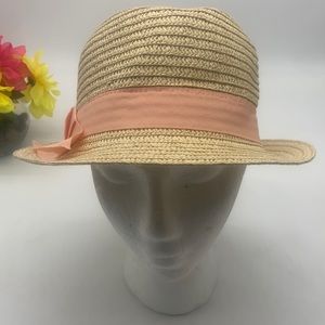 Scala Pronto Sun Hat 100% Paper with Peach Ribbon Fidora HT4358